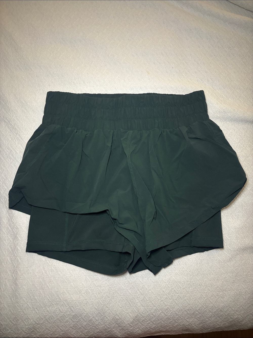 POPFLEX Deep Forest Green Layered High-Waist Athletic Shorts